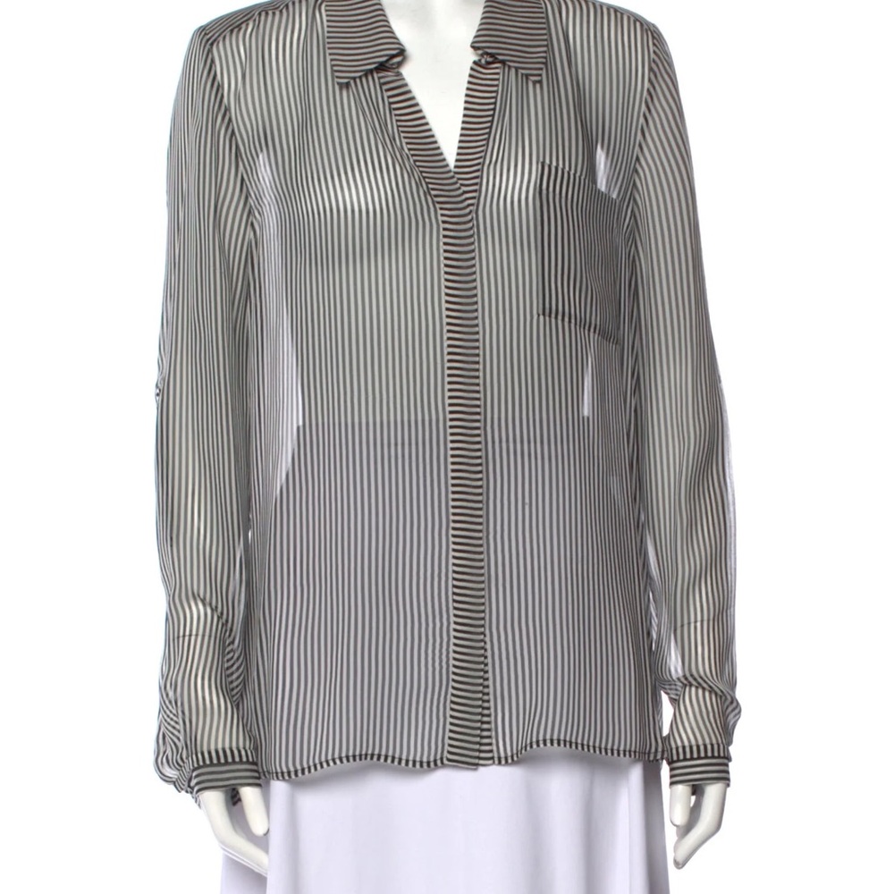 DVF Diane Von Furstenberg Lorelei Two Black/White Silk Striped SheerBlouse Sz.10 - Picture 6 of 9